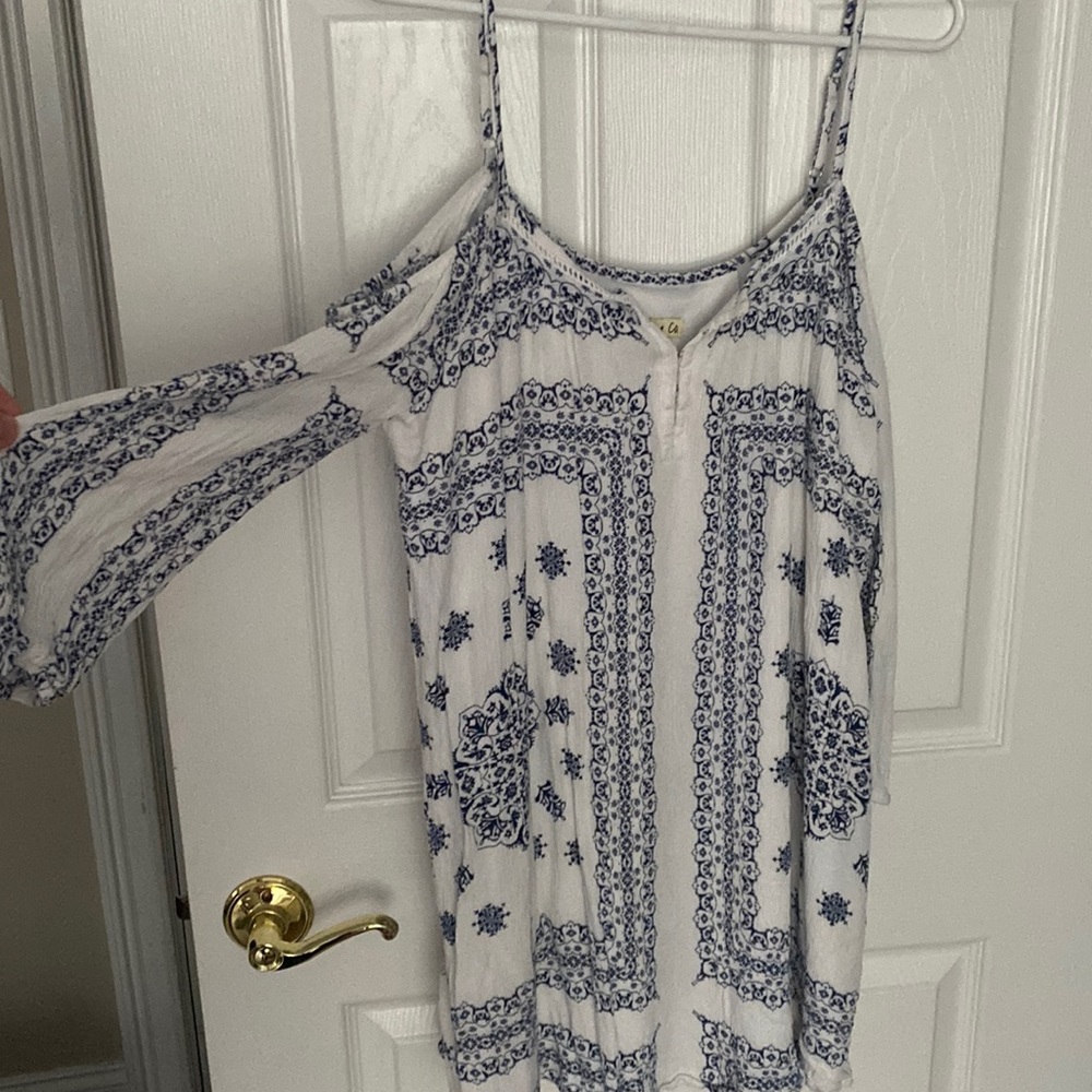 Camille & Co mini dress with adjustable straps and off the shoulder sleeves